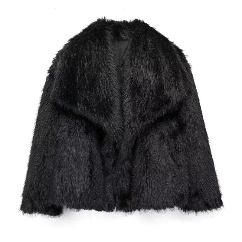 Eve Women's Faux Fur Coat - Fluffy Plush Jacket for Autumn/Winter