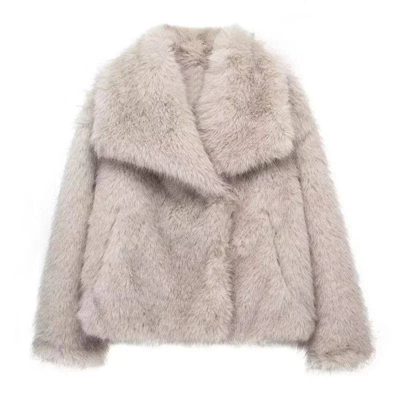 Eve Women's Faux Fur Coat - Fluffy Plush Jacket for Autumn/Winter