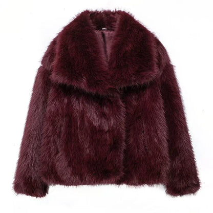 Eve Women's Faux Fur Coat - Fluffy Plush Jacket for Autumn/Winter